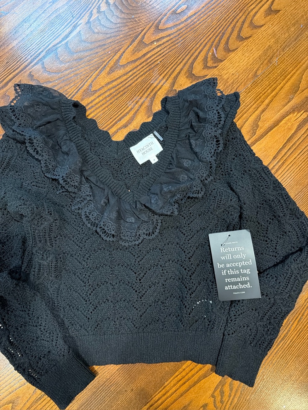 NWT-TUCKERNUCK Hyacinth House Sherry Pointelle Knit Top Black Sweater